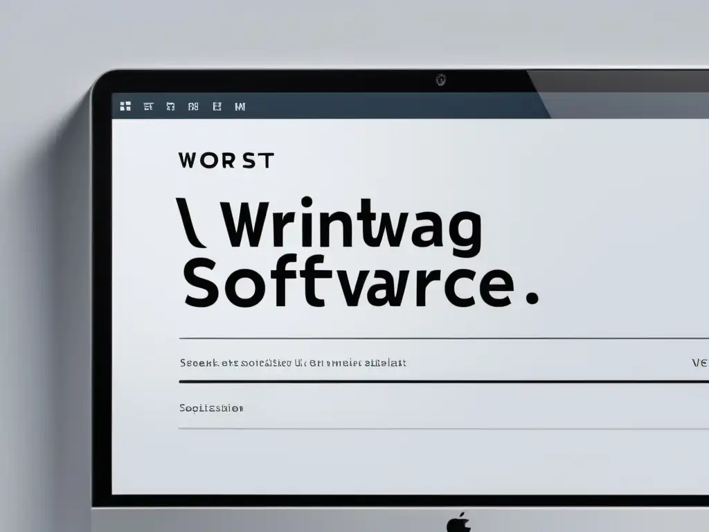 Software de escritura profesional: interfaz minimalista y elegante Interfaz de software especializado en escritura evolución, minimalista y profesional en pantalla de computadora blanca