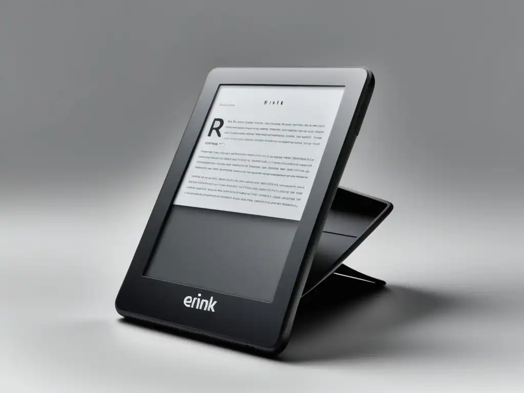 Un lector digital moderno con pantalla Eink de alta resolución, en un elegante diseño negro mate