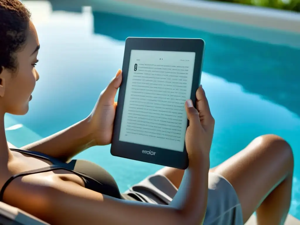 Un lector digital a prueba de agua ofrece comodidad y lujo mientras se disfruta de la lectura junto a la piscina