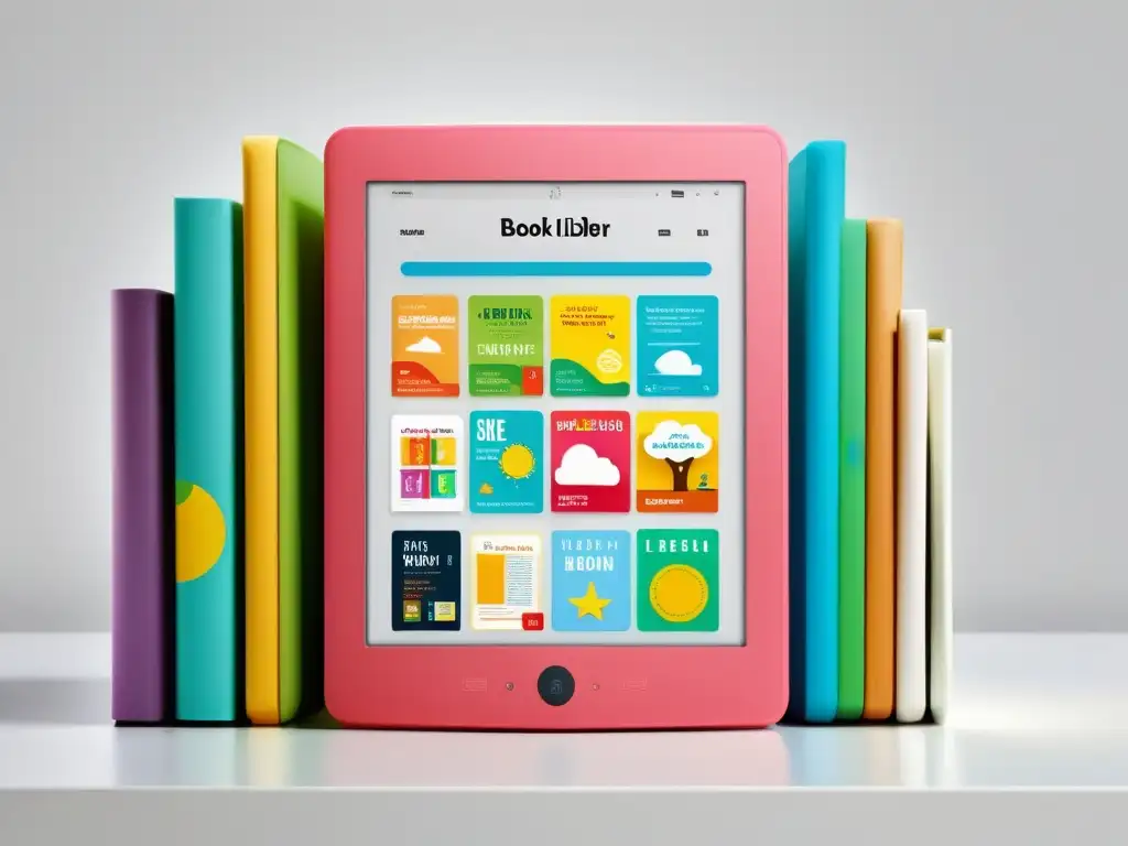 Fomentando la lectura digital infantil: Biblioteca de ebooks coloridos para niños en modernos ereaders, con portadas vibrantes y atractivas