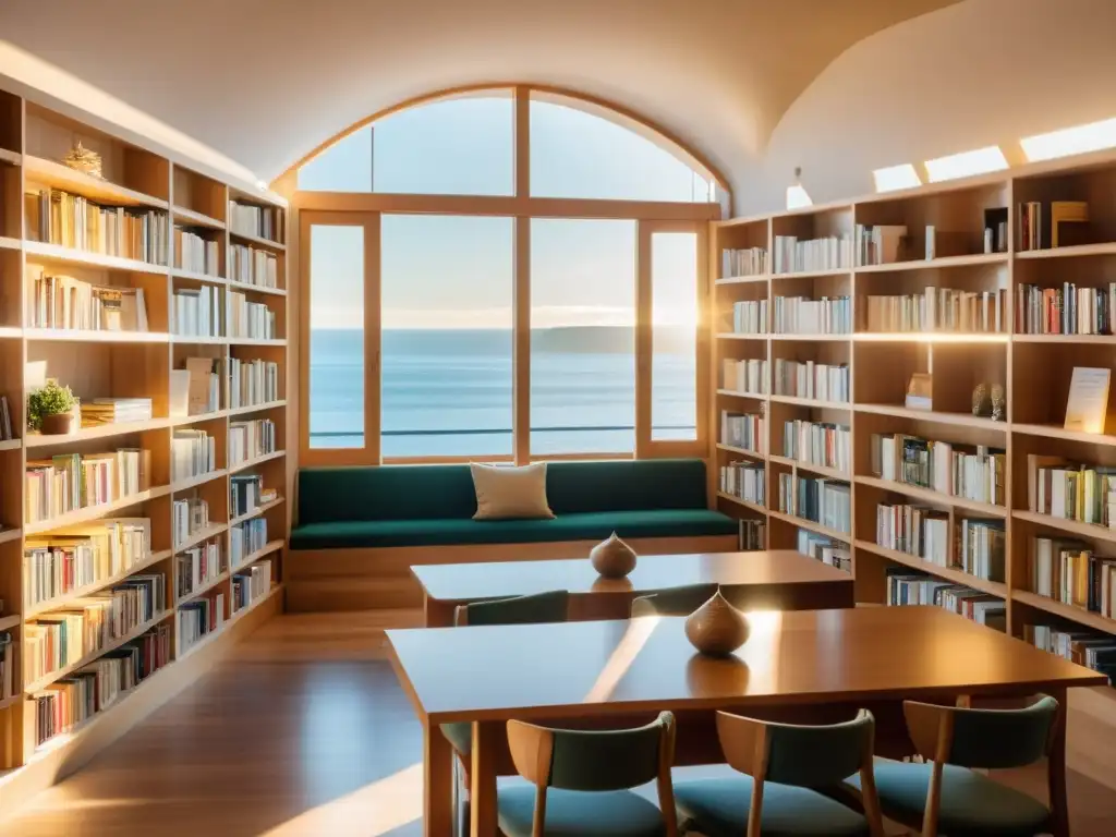 Librería costera: descubre la serenidad entre libros y sol Librería costera con encanto, invitando a explorar la relación entre literatura y turismo