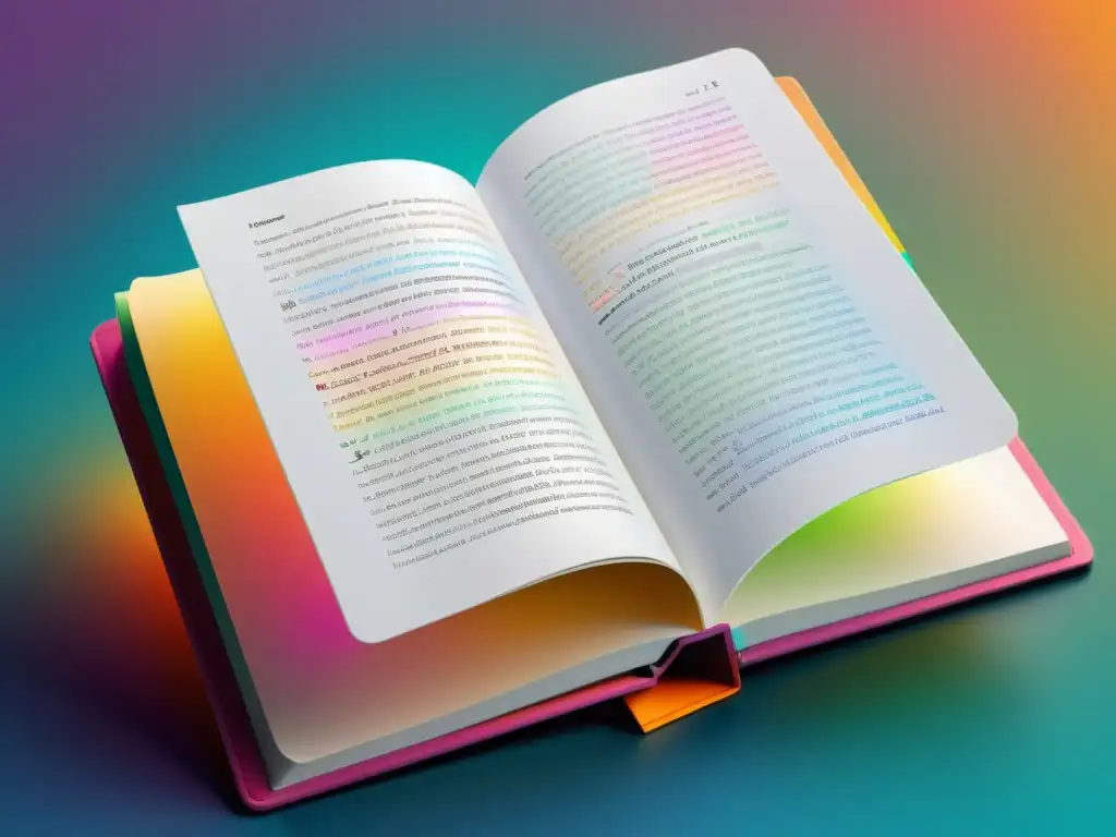 Un libro abierto con anotaciones multicolores, representa la colaboración en plataformas literarias