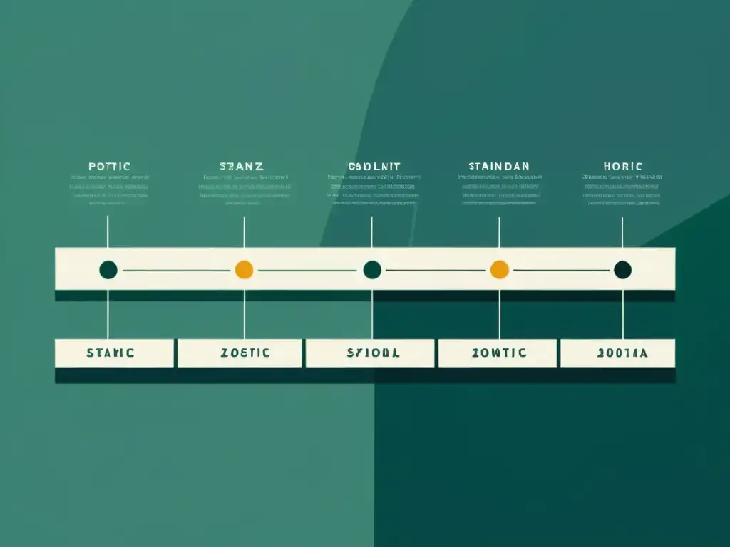 Una línea del tiempo minimalista muestra la evolución histórica de las estructuras de estrofas en poesía