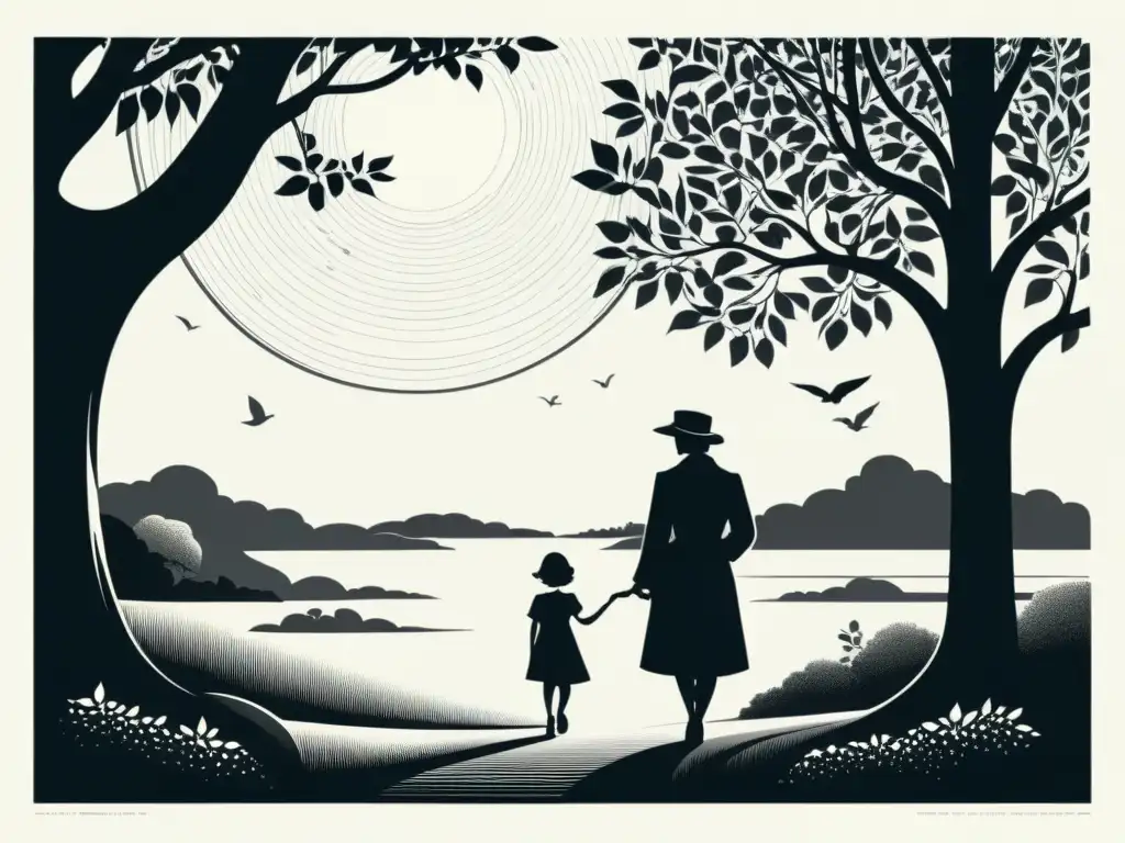 Litografía clásica en blanco y negro: escena literaria icónica Colección litográfica grabados literatura: Detalle en blanco y negro de escena literaria con elegante estilo y atmósfera atemporal