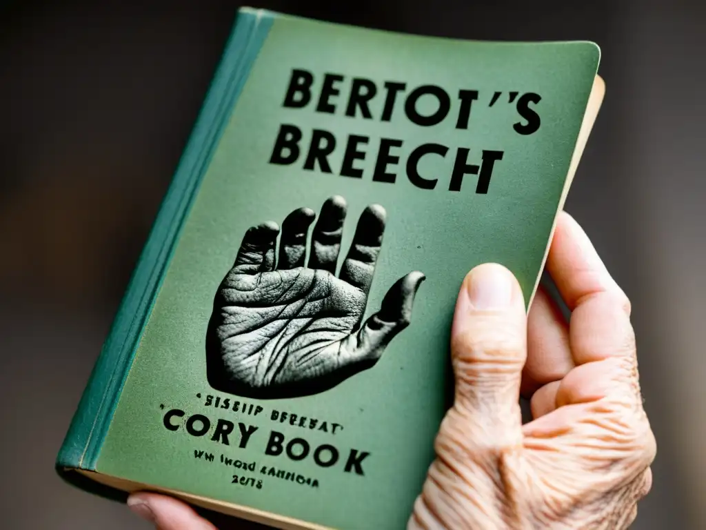 Una mano arrugada sostiene un libro de poesía de Bertolt Brecht, transmitiendo sabiduría y experiencia