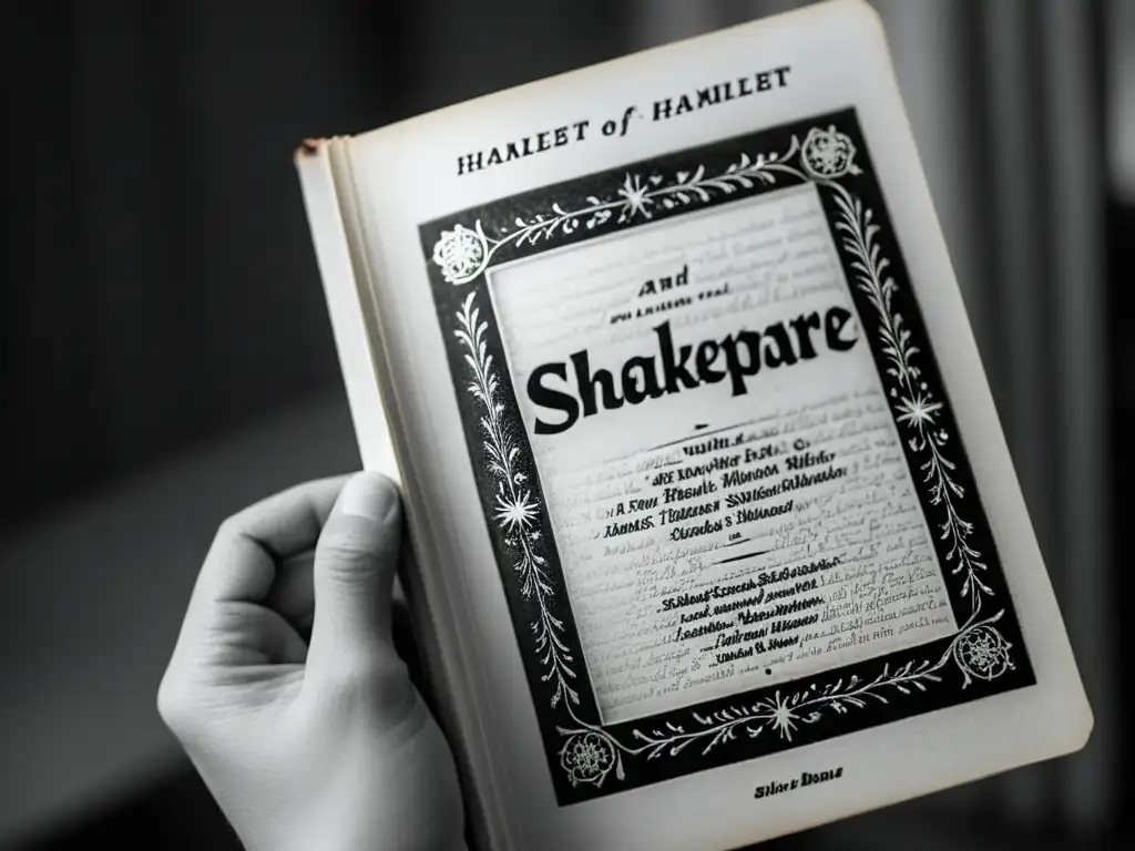 Mano sosteniendo 'Hamlet' de Shakespeare, resaltando la relevancia de sus obras en el siglo XXI