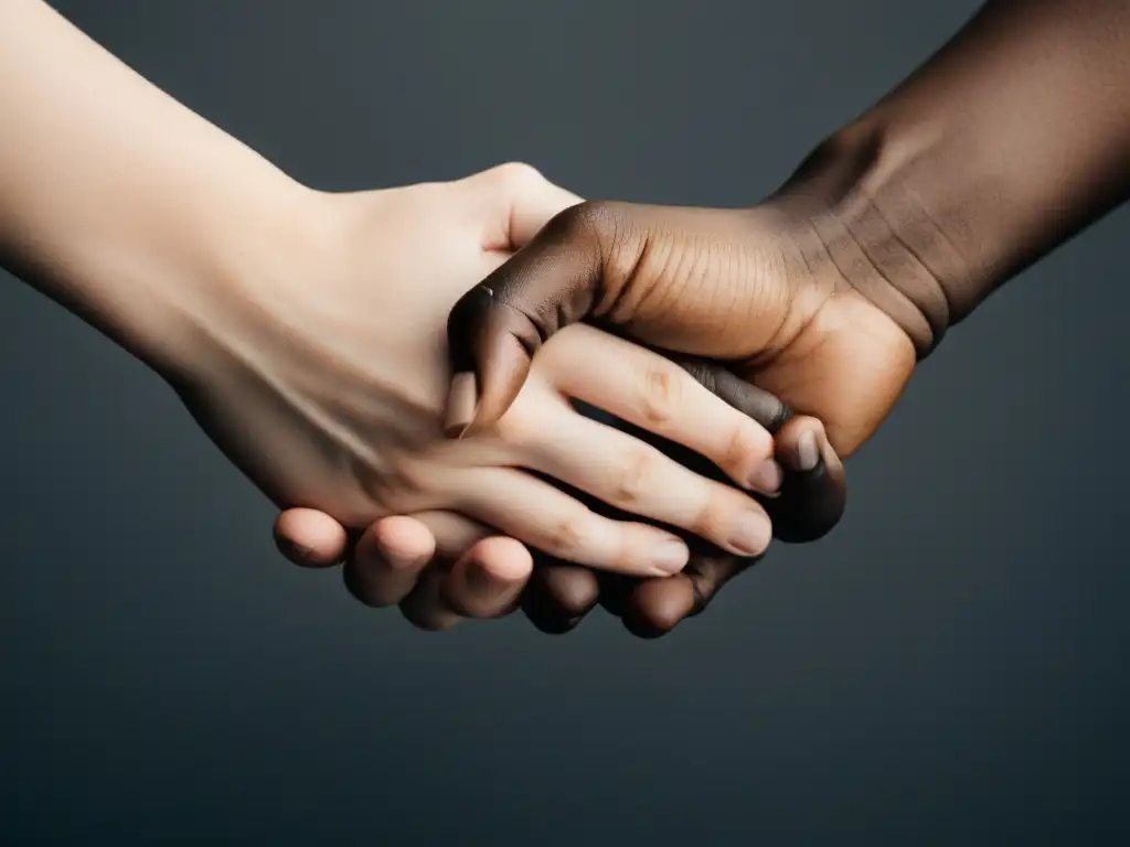 Dos manos entrelazadas, una clara y otra oscura, simbolizan la convergencia y diversidad en la literatura postcolonial conflicto convergencia