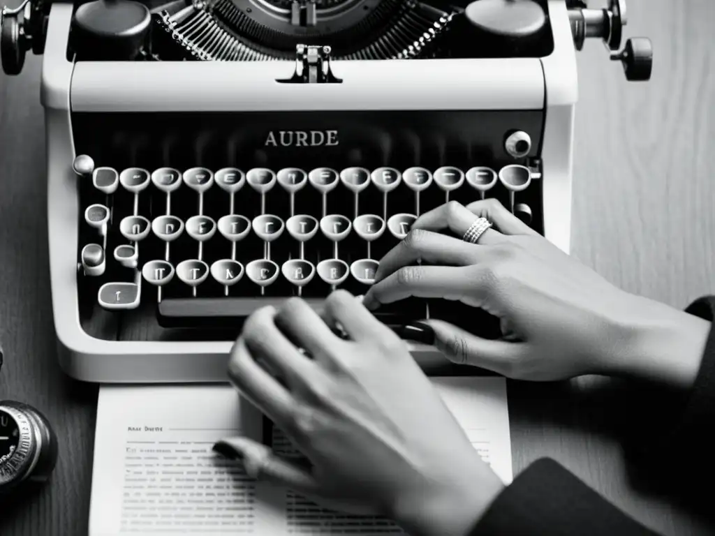 Manos de mujer escribiendo en máquina de escribir, evocando la dedicación y creatividad del legado Audre Lorde poesía afroamericana