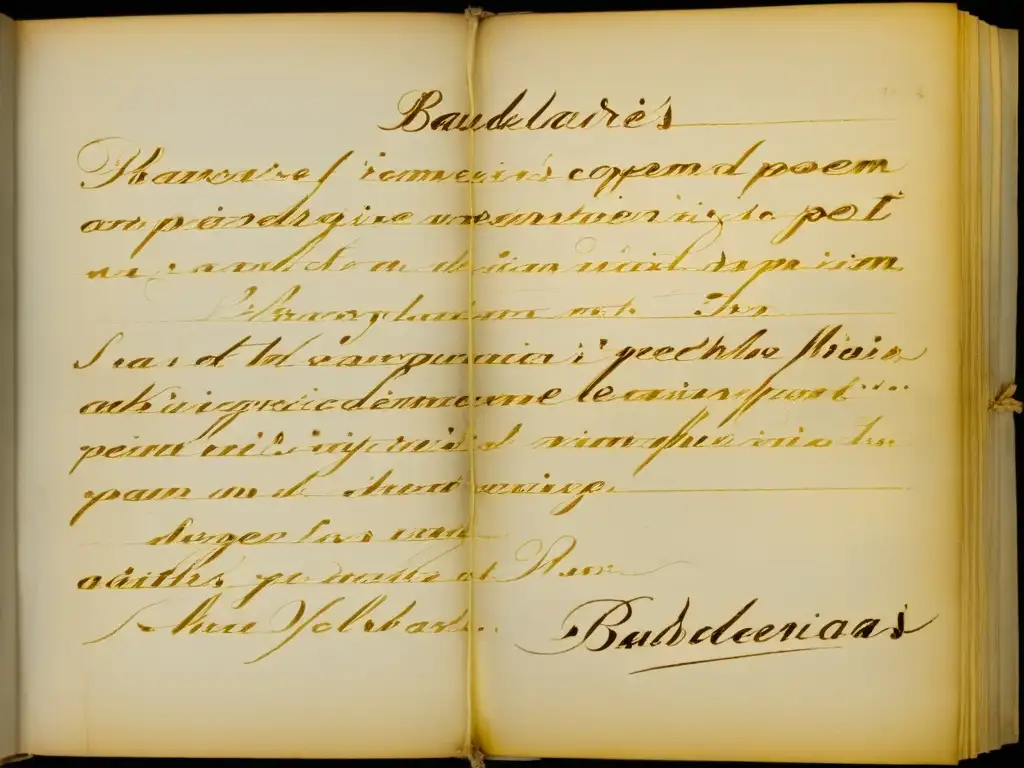 Manuscrito antiguo de Baudelaire, con caligrafía intrincada