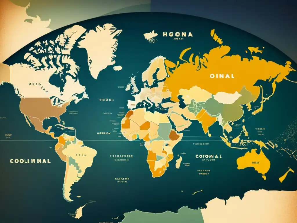 Mapa vintage con figuras superpuestas, representando la complejidad de la literatura postcolonial y los desafíos de traducción