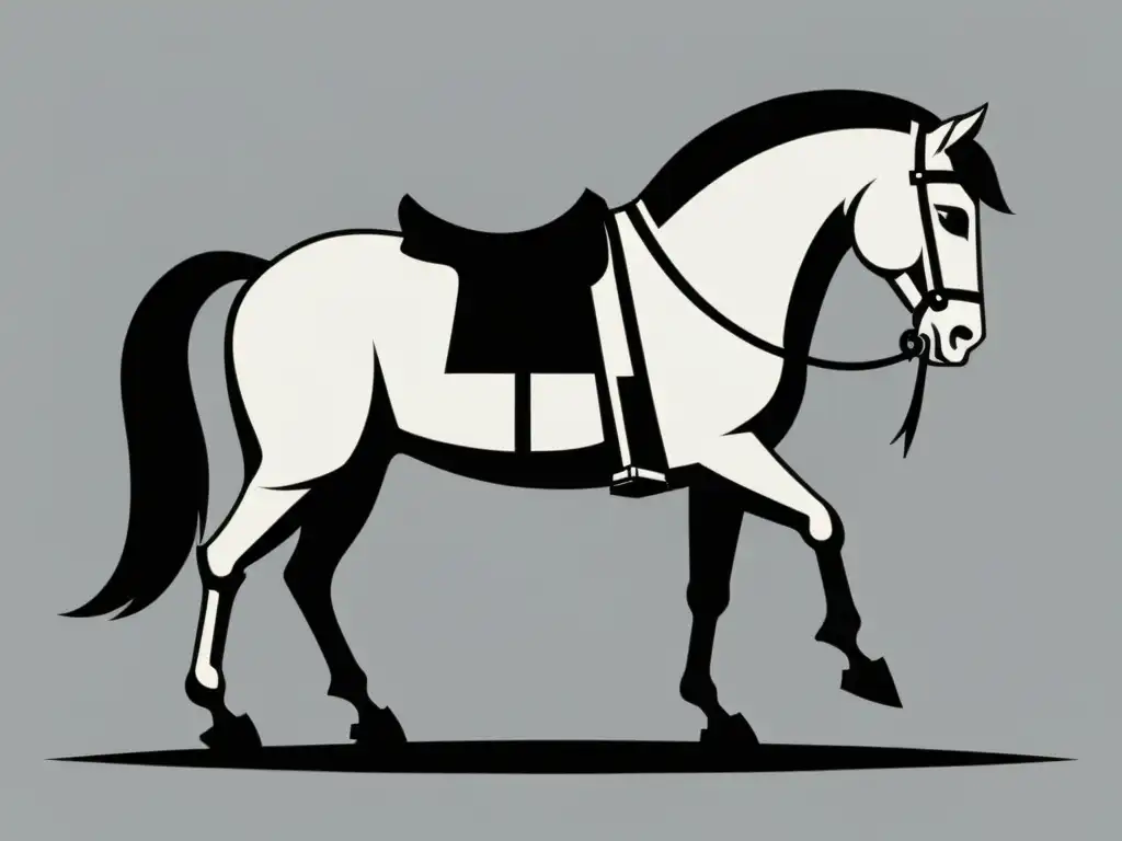 Ilustración minimalista en blanco y negro del icónico caballo de Troya, resonancias literarias de Homero