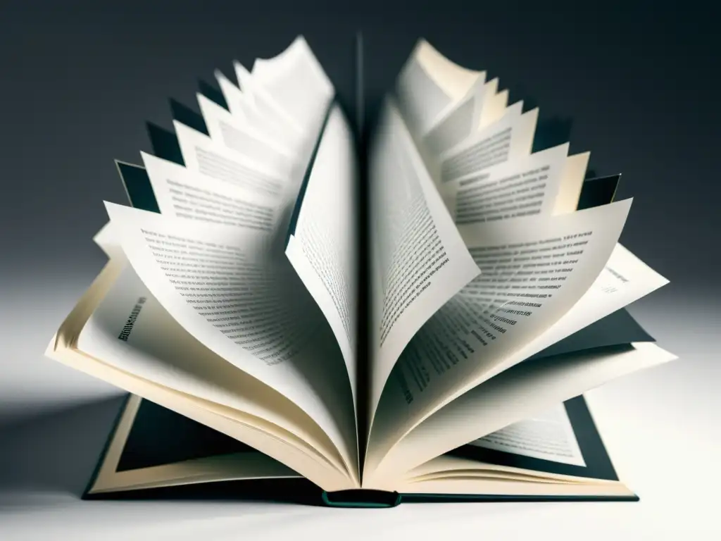 Ilustración minimalista en blanco y negro de un libro con patrones de ilusiones ópticas, representando la paradoja narrativa en literatura