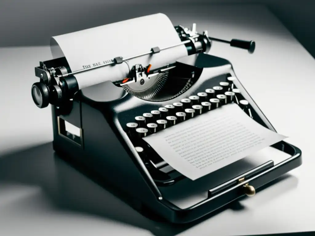 Imagen impactante: máquina de escribir y poesía Una fotografía minimalista en blanco y negro de una máquina de escribir con un papel en su interior