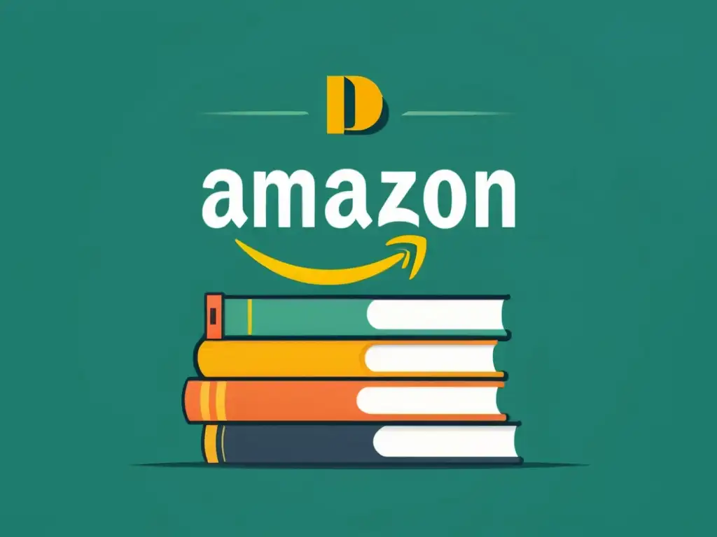 Ilustración minimalista de libros con el logo de Amazon KDP en el lomo, rodeados de elementos SEO y estrategias para autopublicar en Amazon KDP