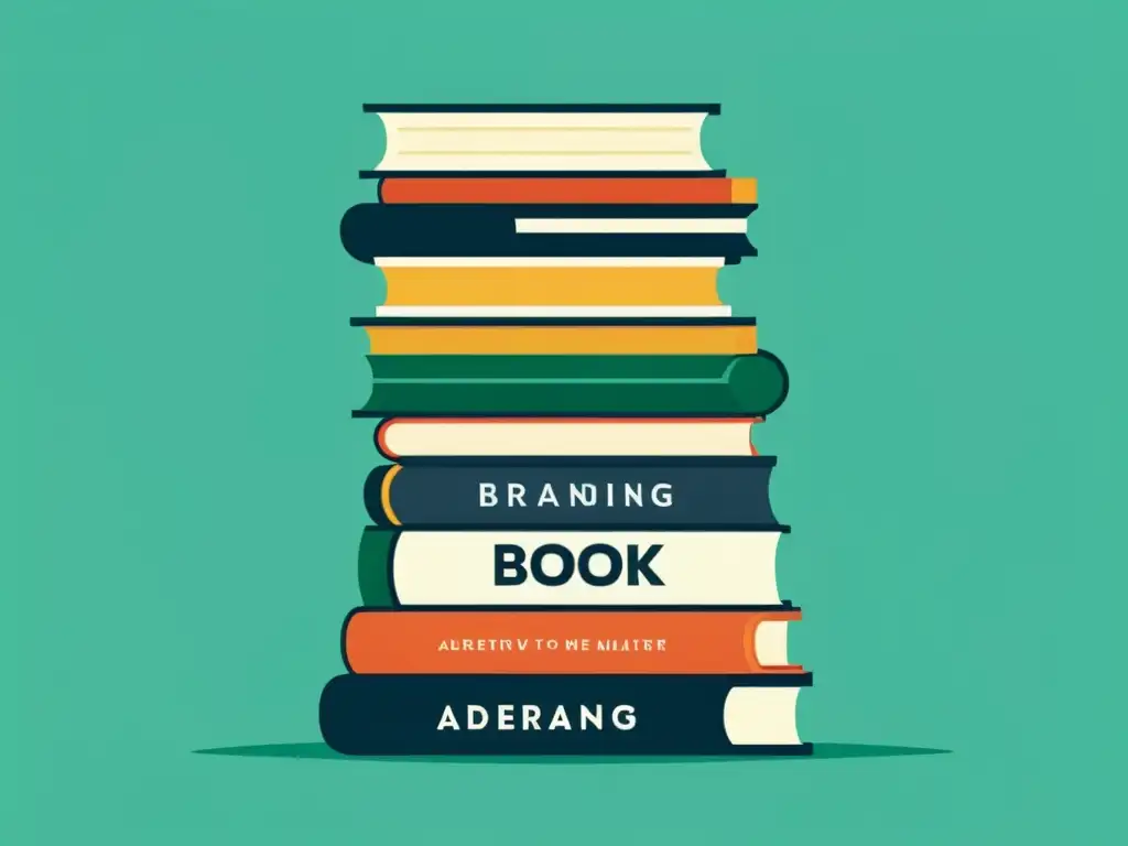 Una ilustración minimalista de libros con títulos diversos, representando aspectos del marketing literario