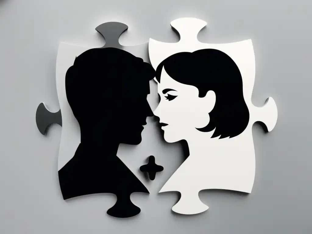 Rompecabezas amoroso en blanco y negro: La insoportable levedad del ser Minimalista rompecabezas en blanco y negro que representa la narrativa fragmentada e insoportable levedad del ser en 'La insoportable levedad del ser' de Milan Kundera