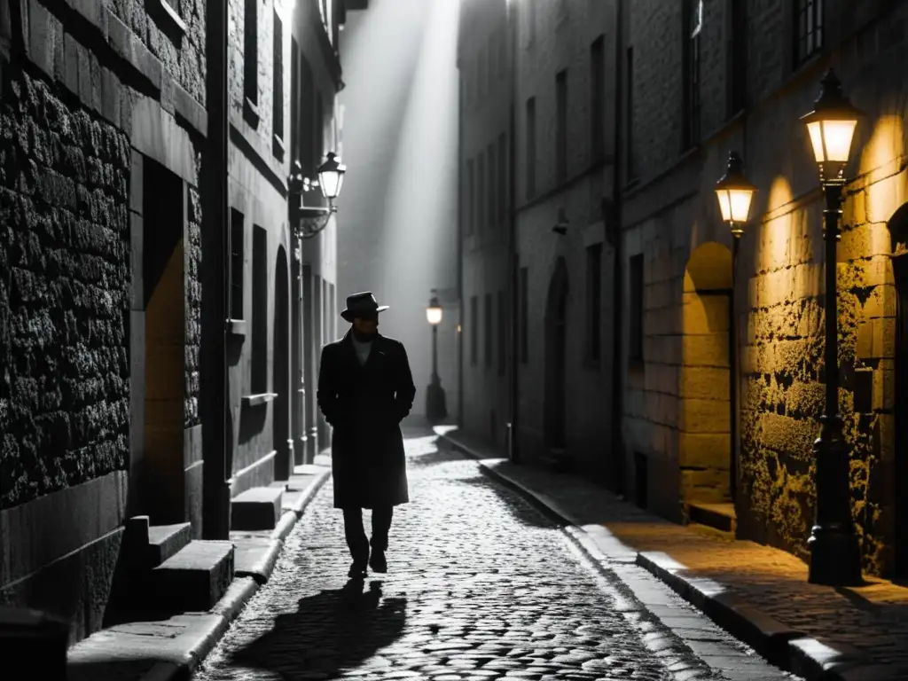 Un misterioso poeta maldito Baudelaire transgresión lírica en un callejón oscuro con una figura solitaria bajo la luz de la calle