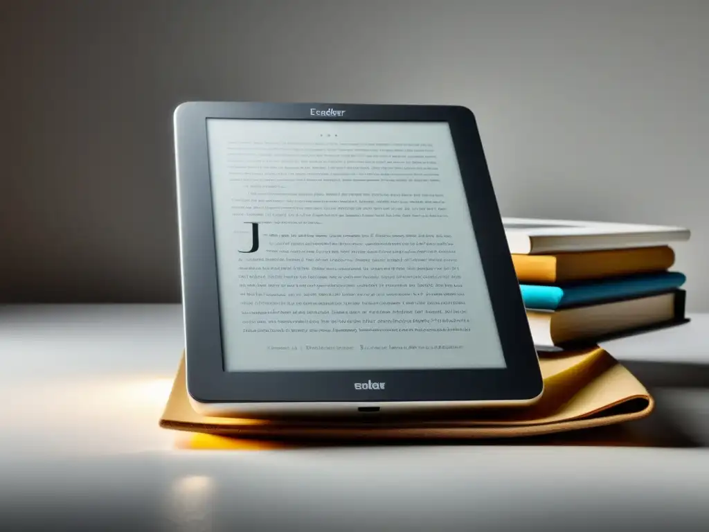 Un ereader moderno ilumina libros impresos, simbolizando la coexistencia de la lectura tradicional y digital en la era actual