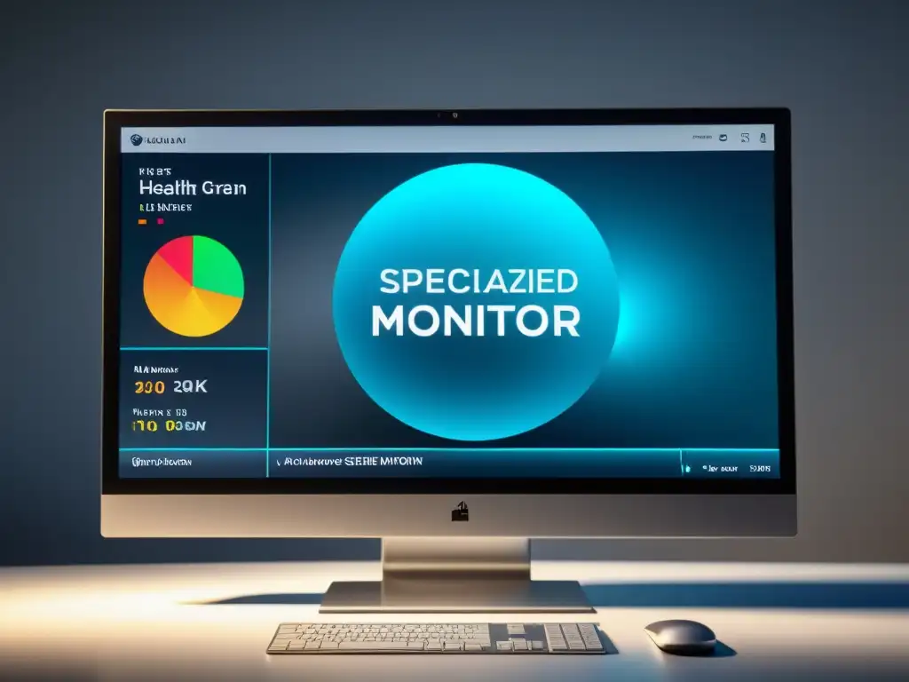 Monitor moderno con software modos pantalla salud visual para bienestar visual y productividad profesional en ambiente minimalista