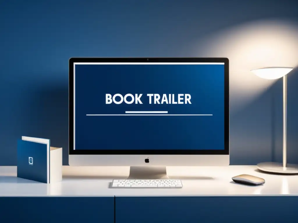 Montaje moderno de book trailer con pantalla de alta resolución y diseño sofisticado