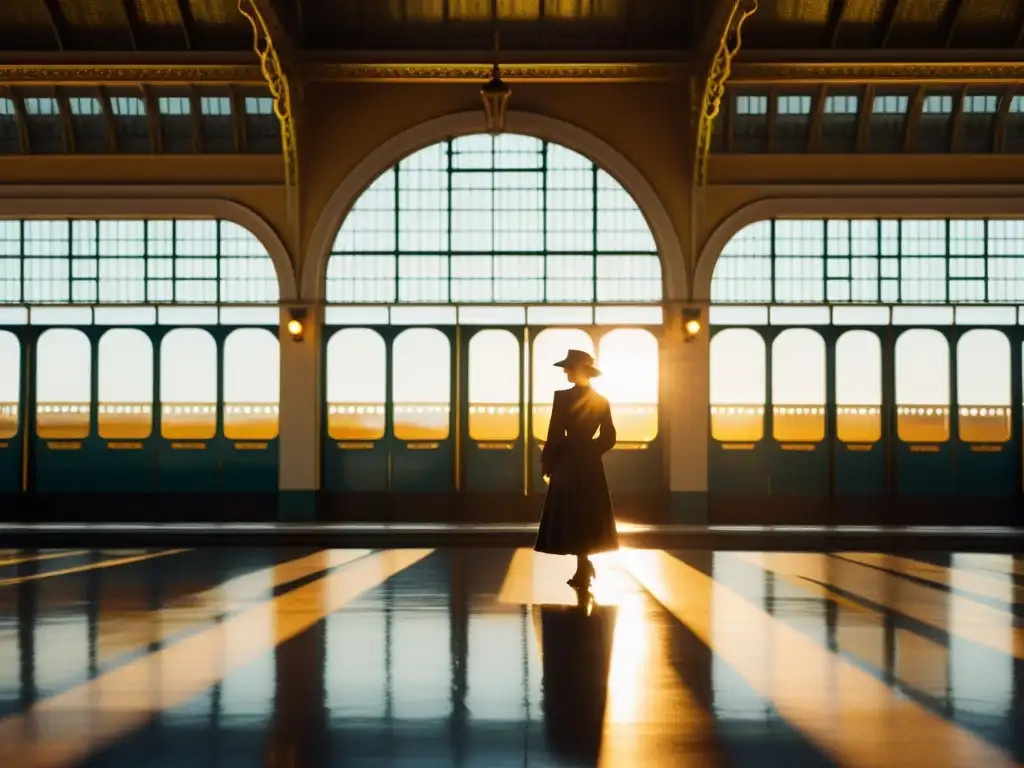 Una mujer en vestido de época contempla la vía en una estación de tren, con realismo psicológico en Anna Karenina