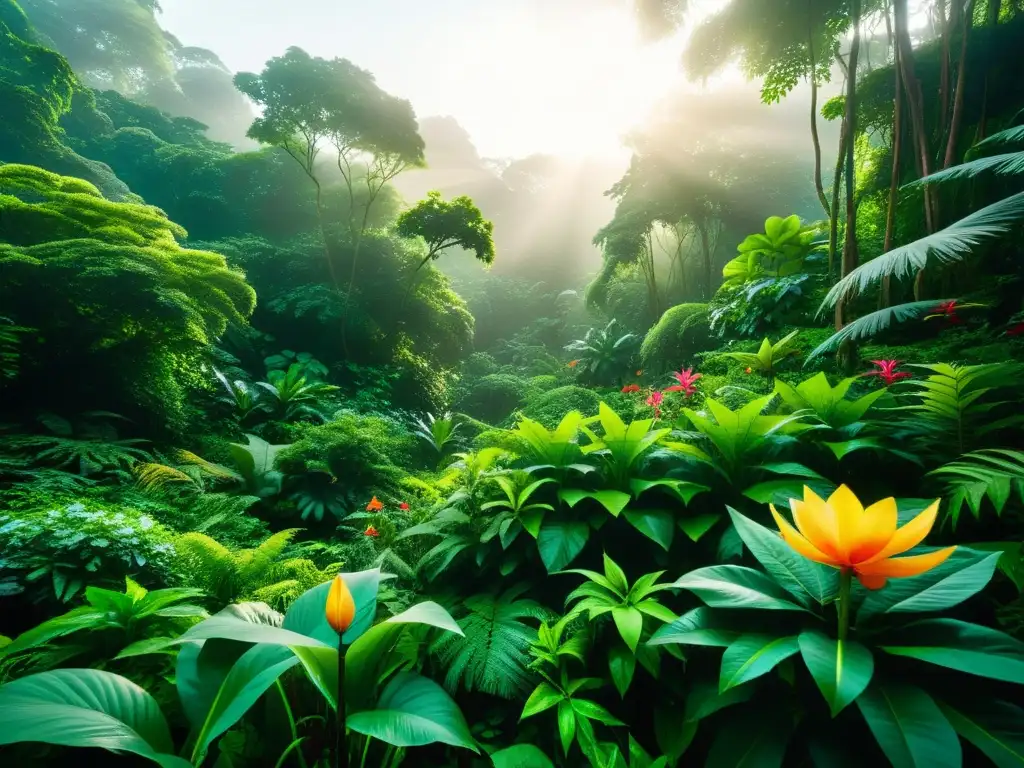 Un mundo de realismo mágico en la narrativa, con una selva exuberante, flores vibrantes y una atmósfera de ensueño