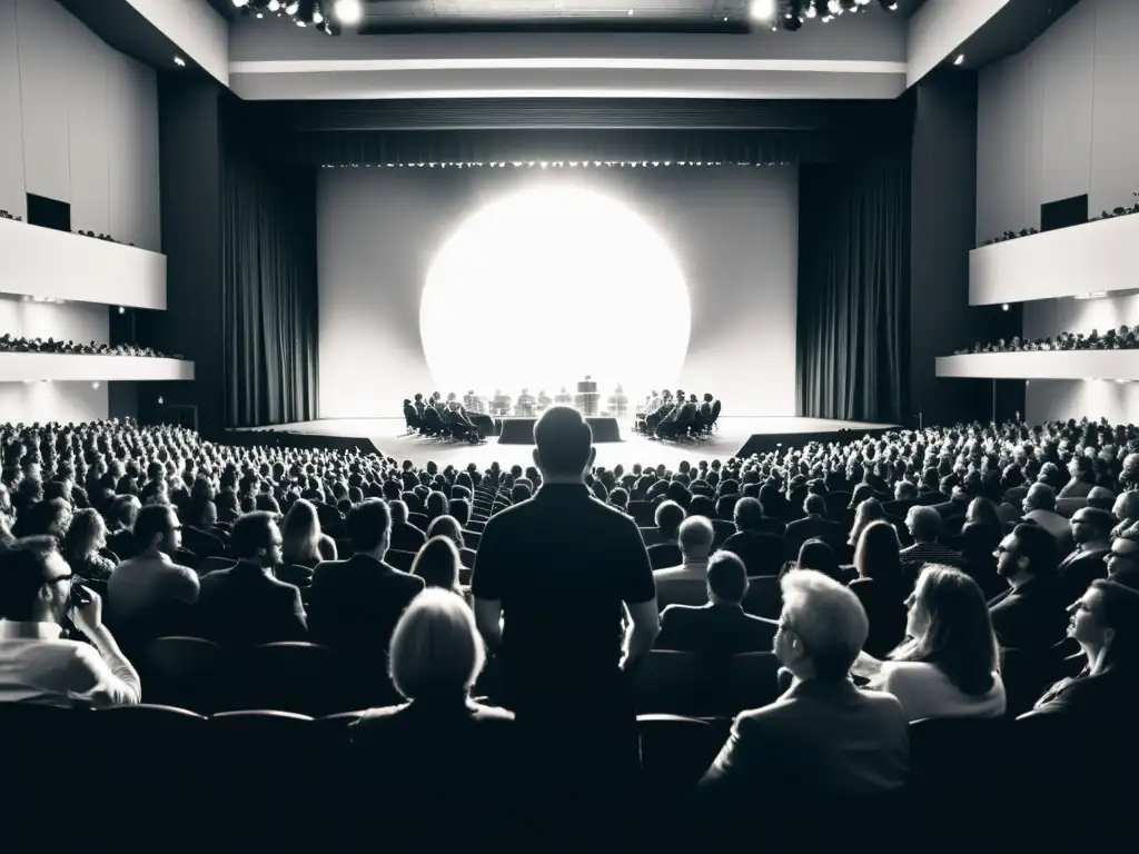 Innovación narrativa en el Festival Eñe: autor iluminado en el escenario, cautivando a la audiencia con su narrativa innovadora y éxito