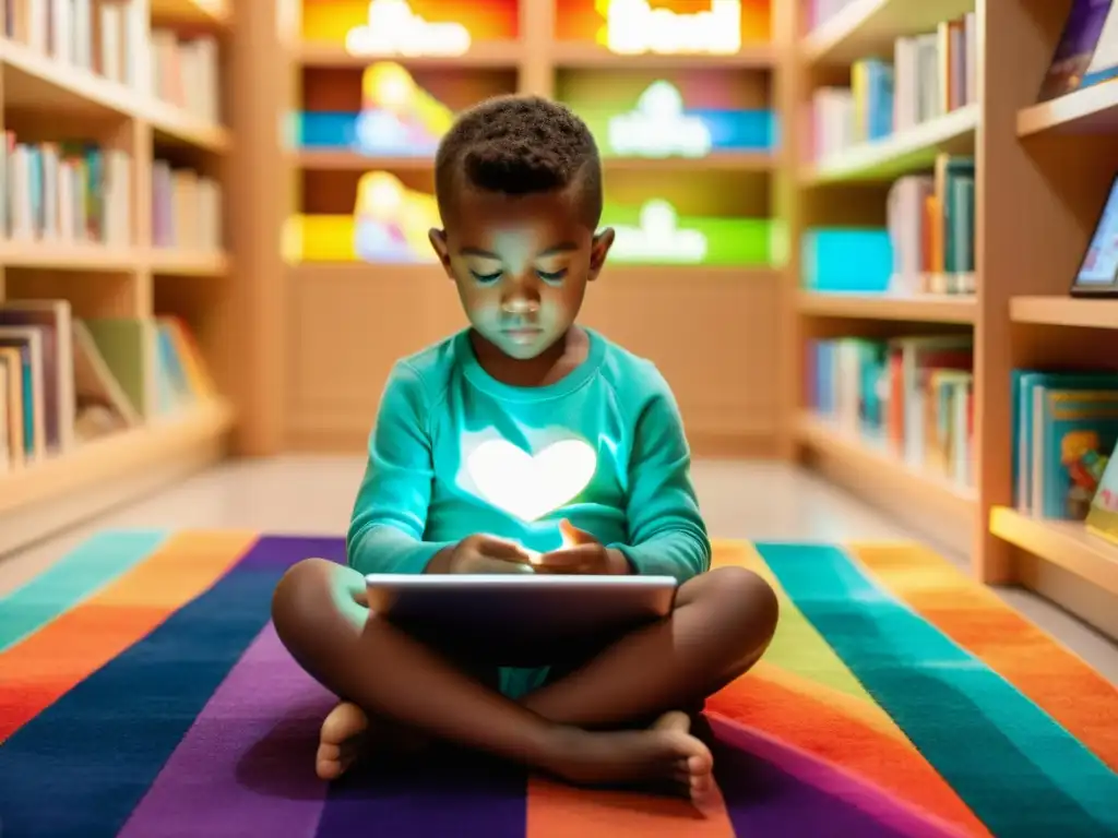 Un niño concentrado en un libro interactivo en una tablet