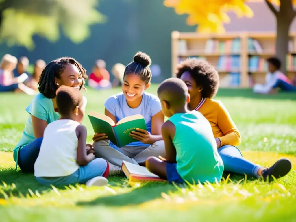 Niños disfrutan la lectura en el Bologna Children's Book Fair, fomentando la importancia de la educación y el amor por los libros