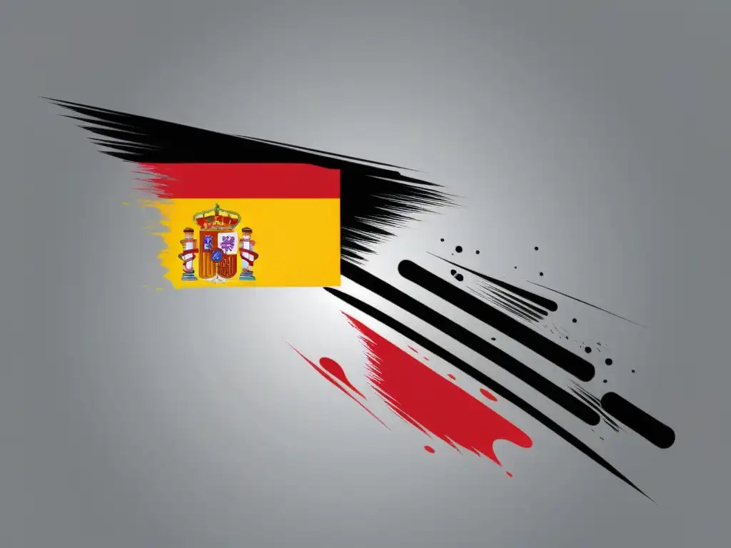 Arte digital minimalista: la bandera de España en movimiento Obra digital minimalista en blanco y negro de la bandera española en movimiento, evocando el ultraísmo español poesía literaria técnicas