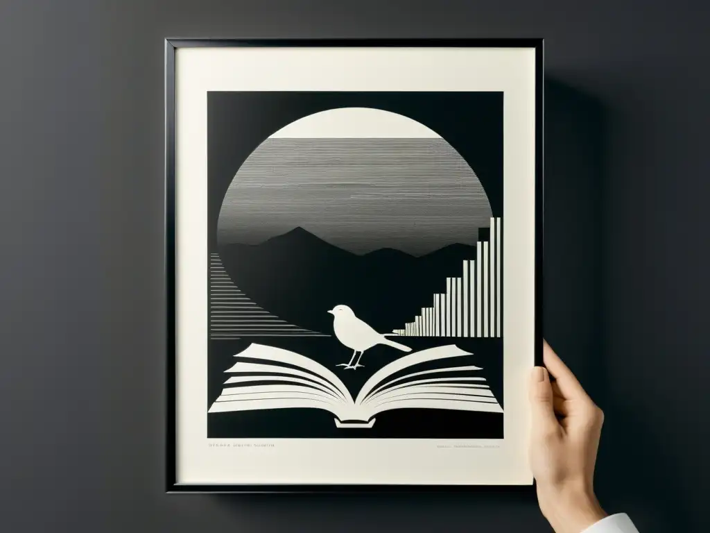 Litografía minimalista en blanco y negro: detalle y emoción en 8k Una obra minimalista en litografía en blanco y negro con gran detalle y textura, que captura la esencia de la literatura