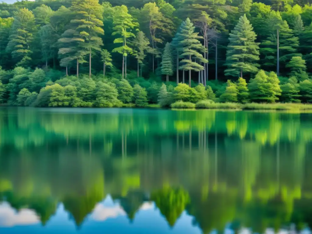 Paisaje sereno de Walden Pond, reflejando la naturaleza vibrante