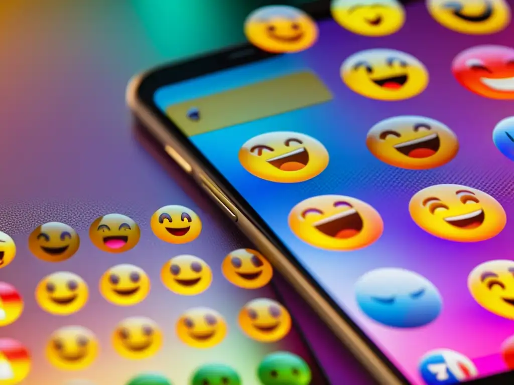 Una pantalla de smartphone llena de emojis detallados y coloridos, mostrando la diversidad del lenguaje visual