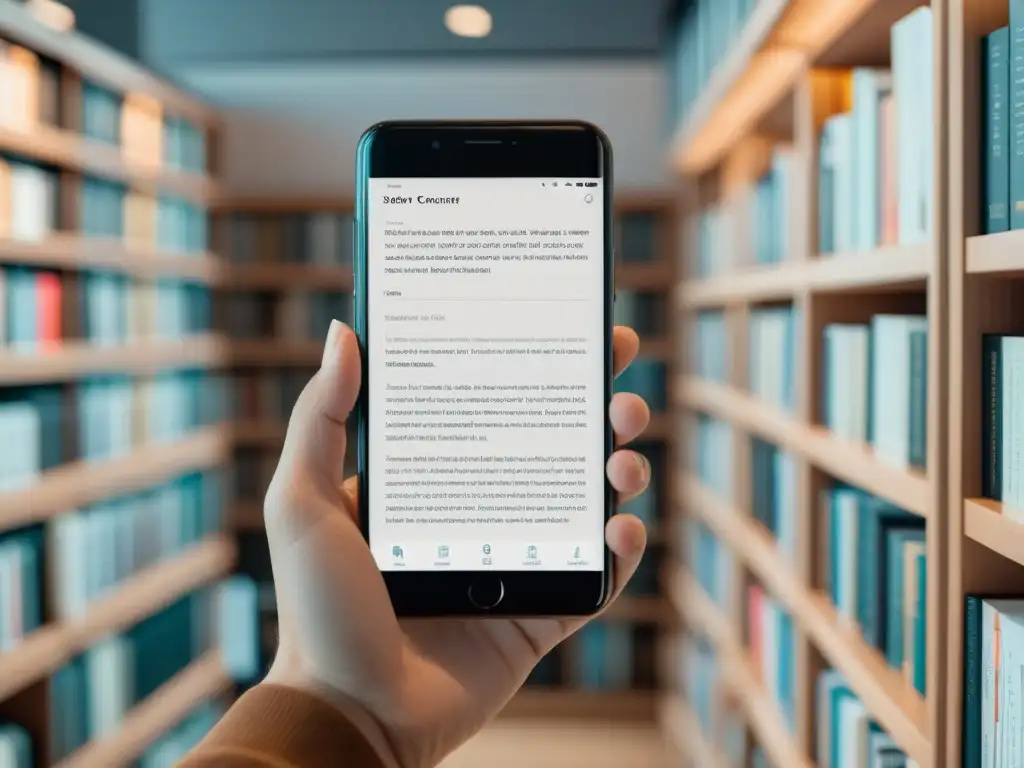 Persona sosteniendo smartphone con app de resúmenes literarios