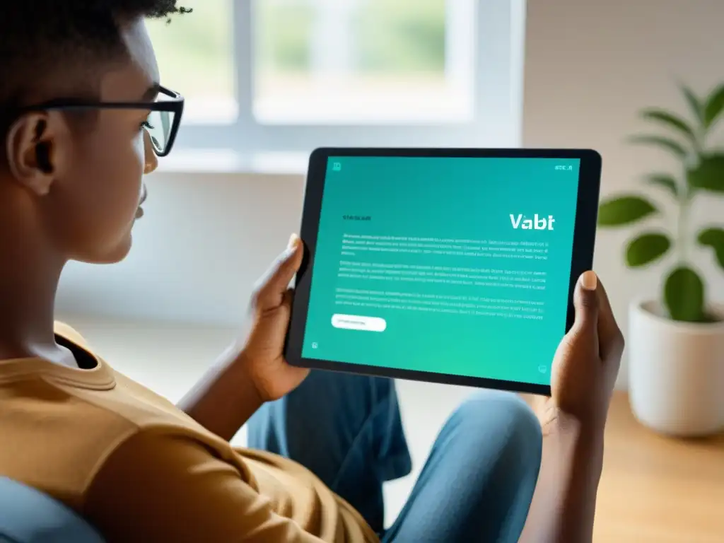 Persona leyendo en tablet con app de ajuste visual para dislexia