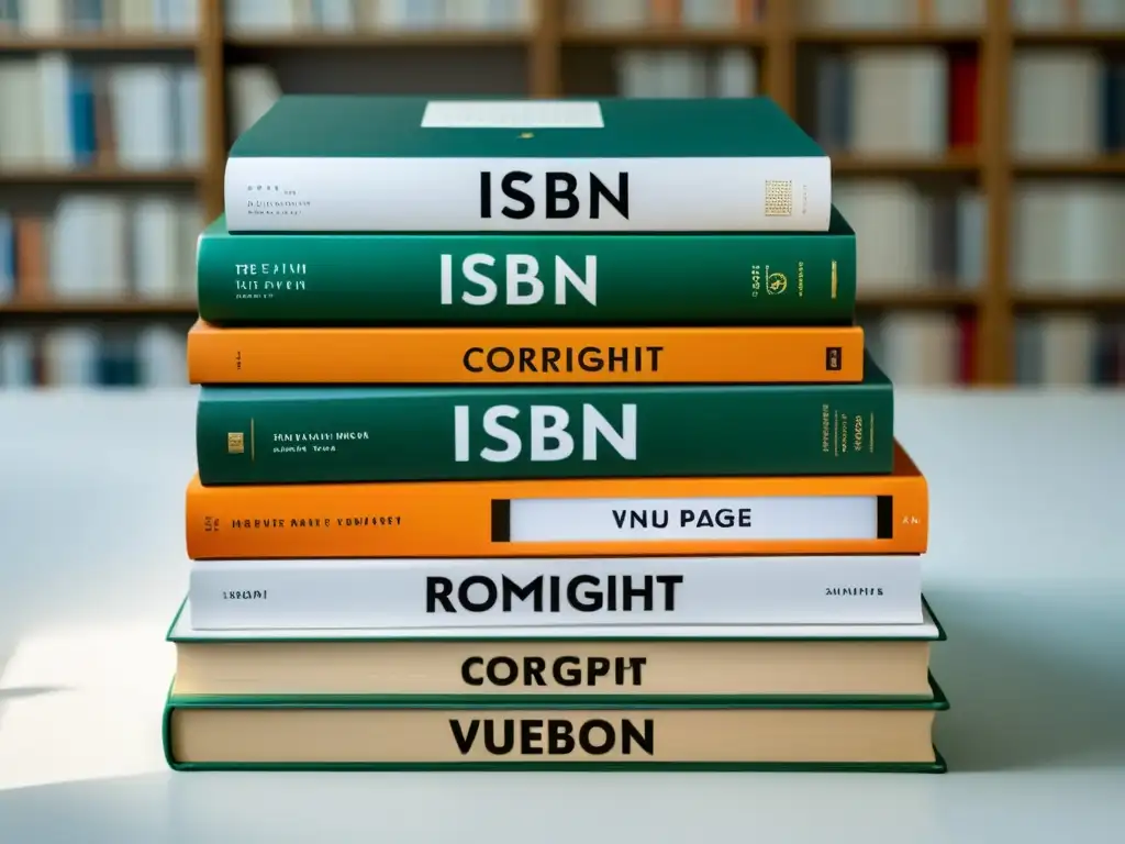 Una pila de libros con números de ISBN en la contraportada, organizados en una mesa blanca