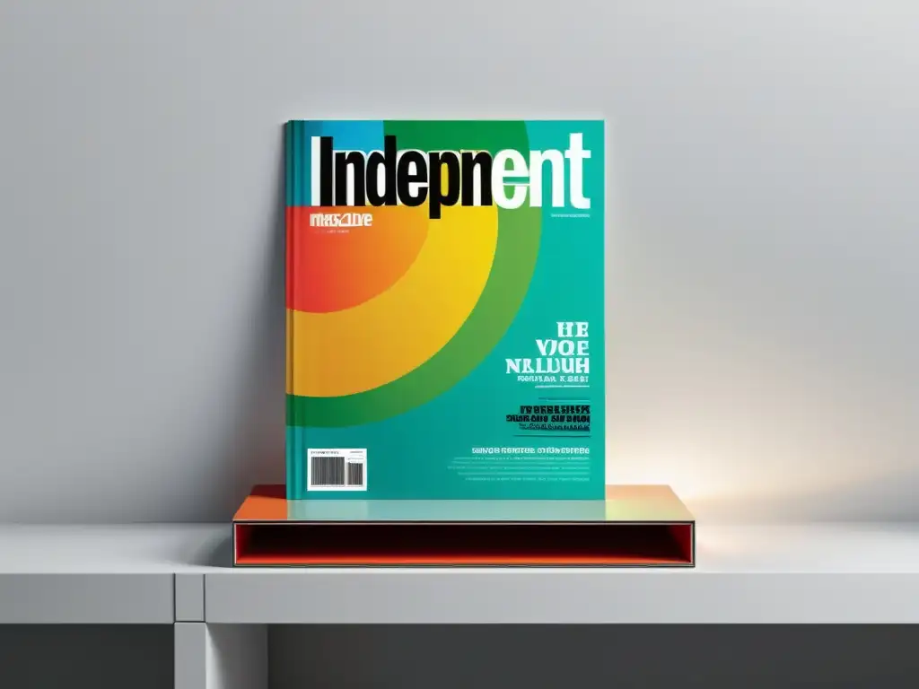 Plataforma digital para distribuir revistas independientes: un moderno y minimalista puesto de revistas independientes con portadas vibrantes y llamativas, iluminado suavemente