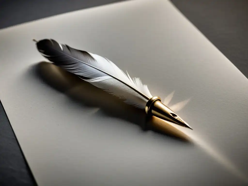 Pluma y papel en blanco con luz natural, evocando consejos para escribir un buen desenlace