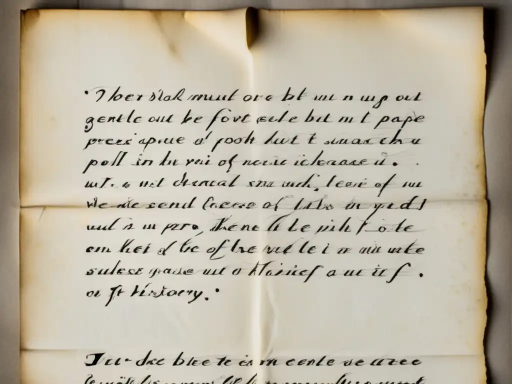 Una poesía escrita a mano en pergamino envejecido, con tinta borrosa y arrugas, evocando historia y profundidad