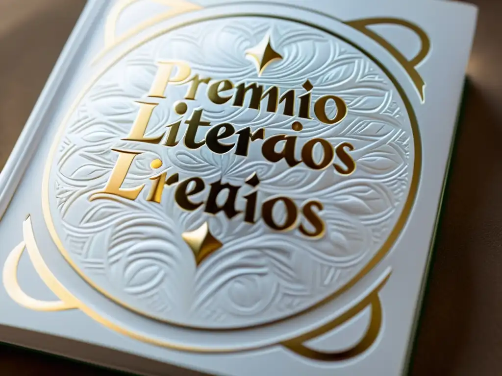 Portada blanca impecable con el título 'Premios Literarios' en dorado, elegante y sutil