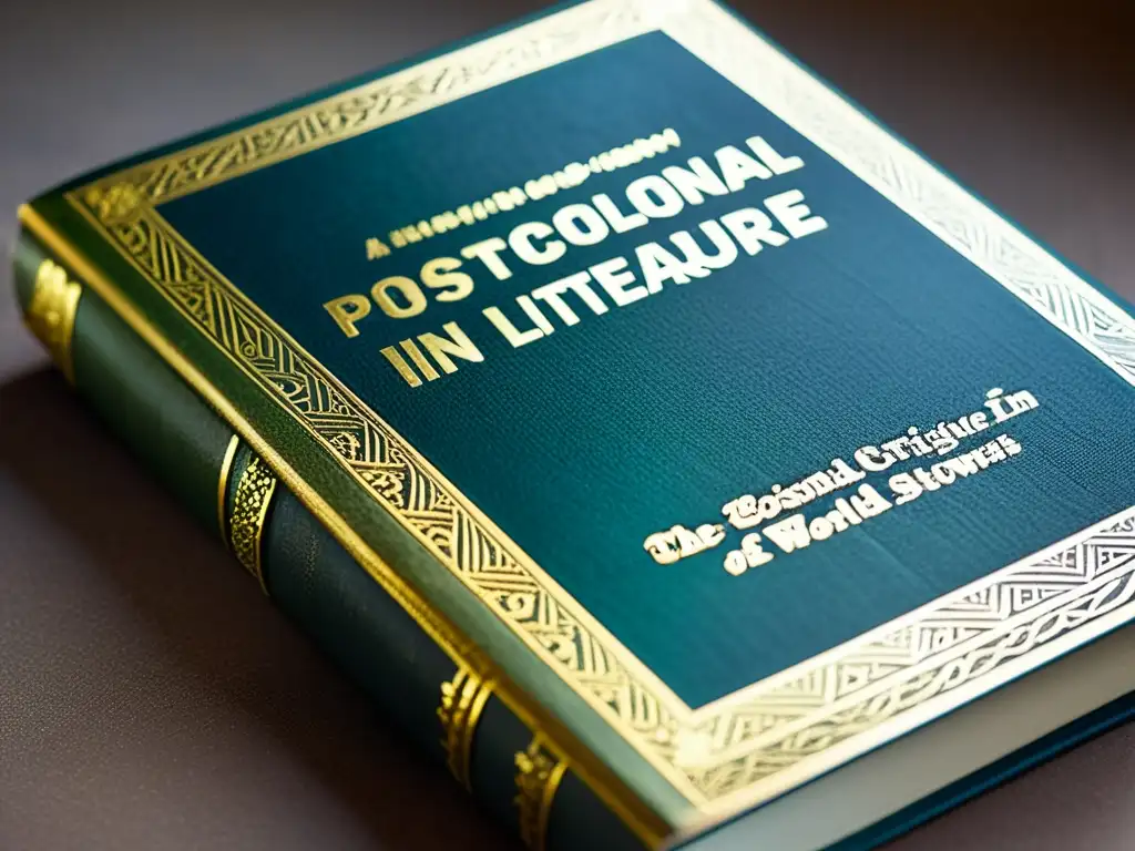 Portada desgastada de libro con título 'Crítica Postcolonial en la Literatura' en letras doradas