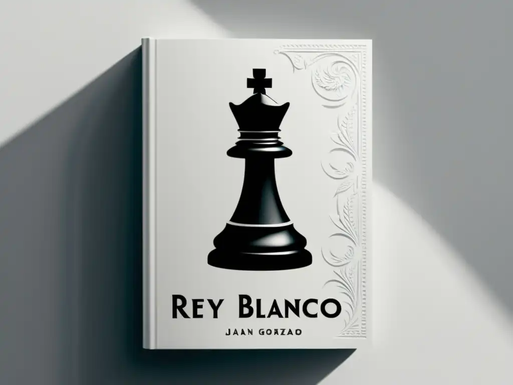 Portada minimalista en blanco y negro de 'Rey Blanco' por Juan Gómez-Jurado, con un diseño de ajedrez intrigante que evoca misterio y sofisticación