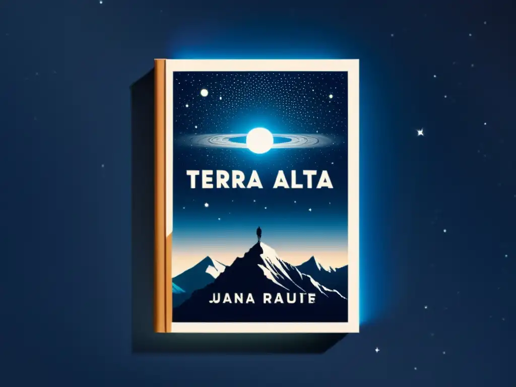 Portada minimalista de libro con cielo estrellado, planeta brillante y título 'Terra Alta'