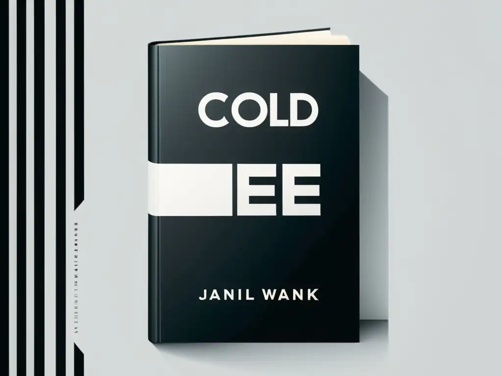 Portada minimalista: estrategias de marketing literario Portada minimalista de libro con tipografía audaz en blanco y negro, evocando técnicas de marketing literario exitosas