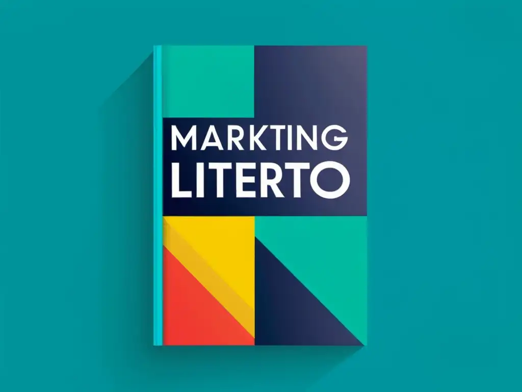 Portada minimalista de 'Marketing Literario: Claves para el Éxito' rodeada de formas abstractas, proyectando profesionalismo y sofisticación