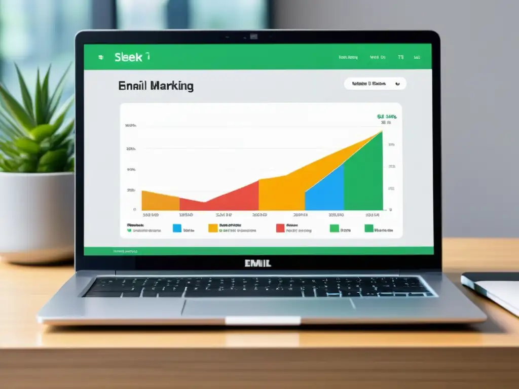 Portátil con vibrante campaña de email marketing para promocionar libros, representando profesionalismo e información detallada