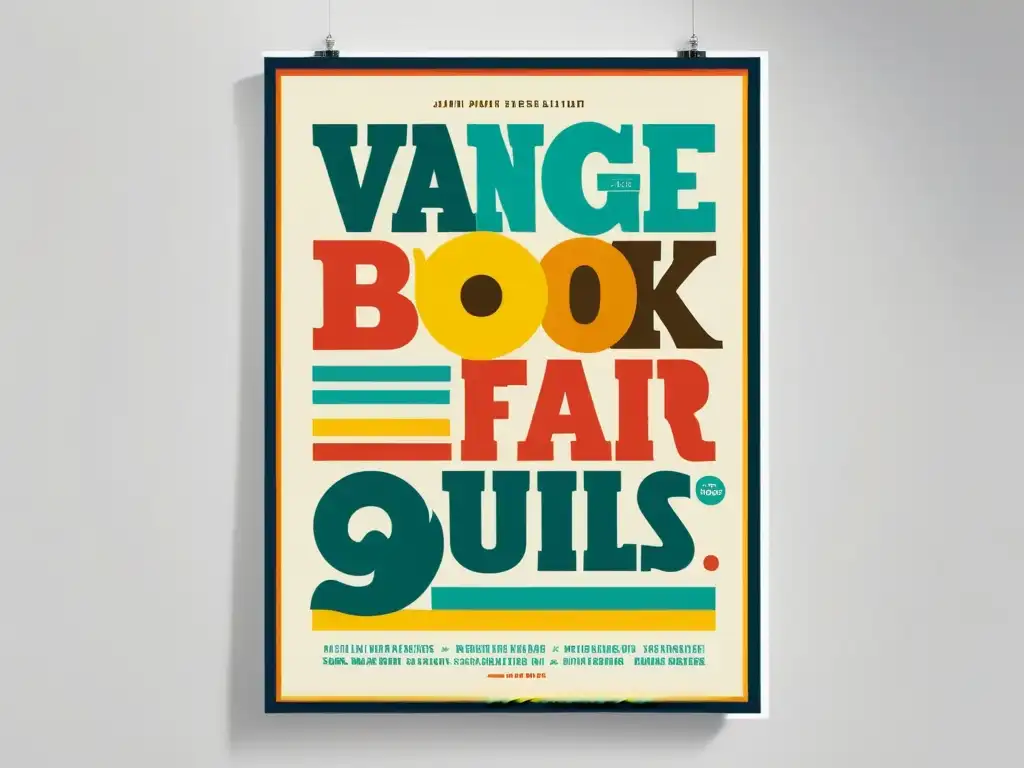 Pósteres Ferias del Libro vintage con tipografía retro y colores vibrantes, exhibidos en una pared blanca limpia, evocando nostalgia y arte literario