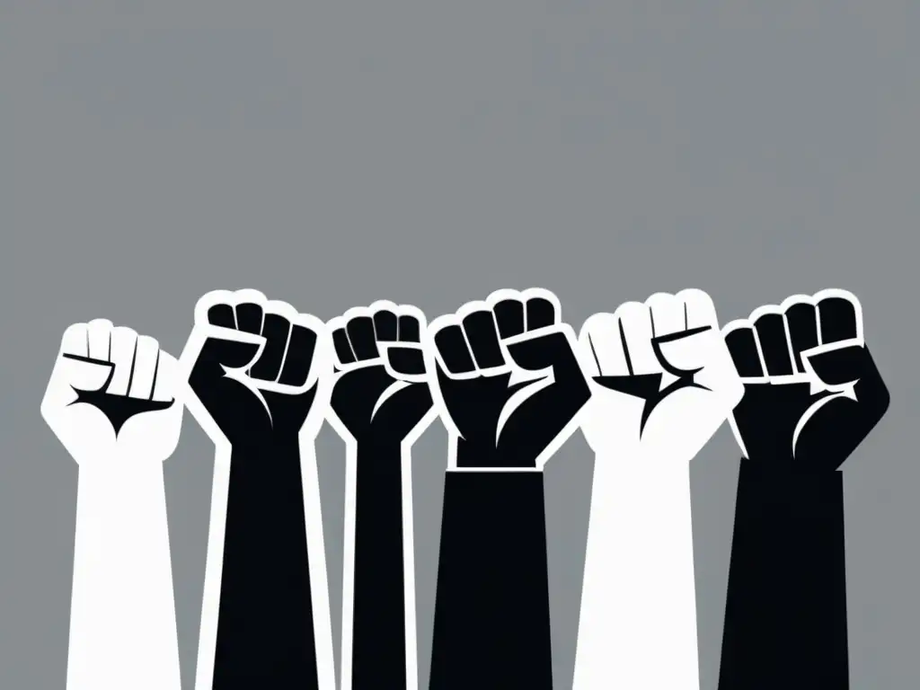 Potente ilustración en blanco y negro del movimiento cultural y político de la literatura negritud, con personas diversas unidas en solidaridad