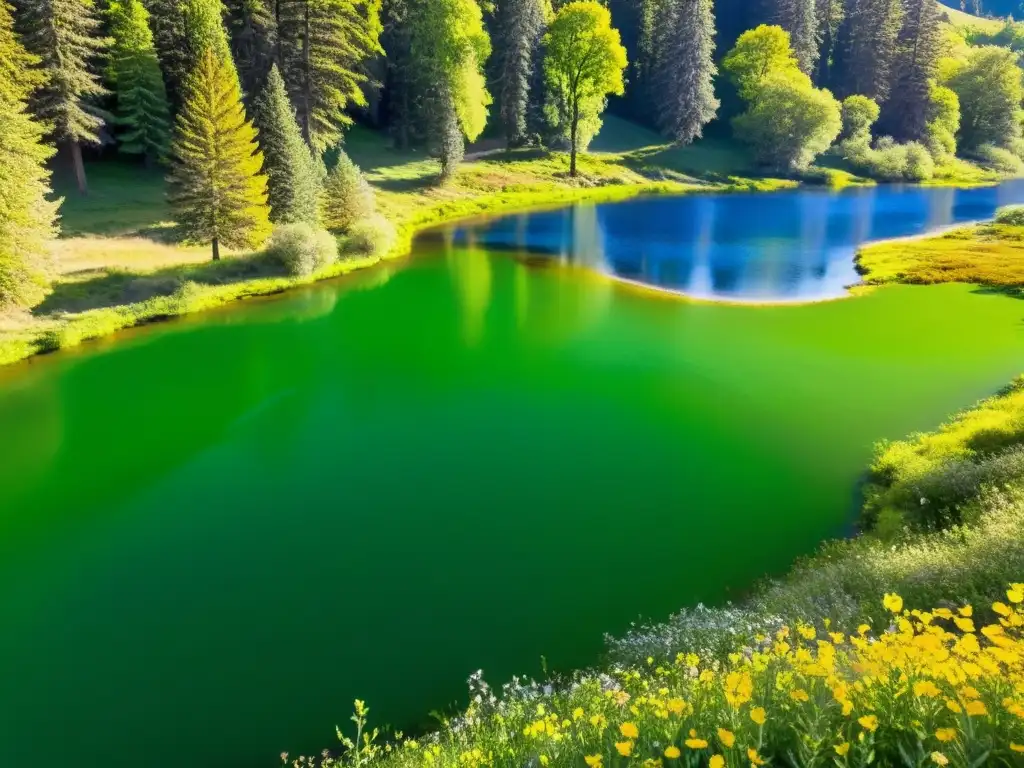 Un prado verde vibrante y exuberante bajo un cielo azul claro