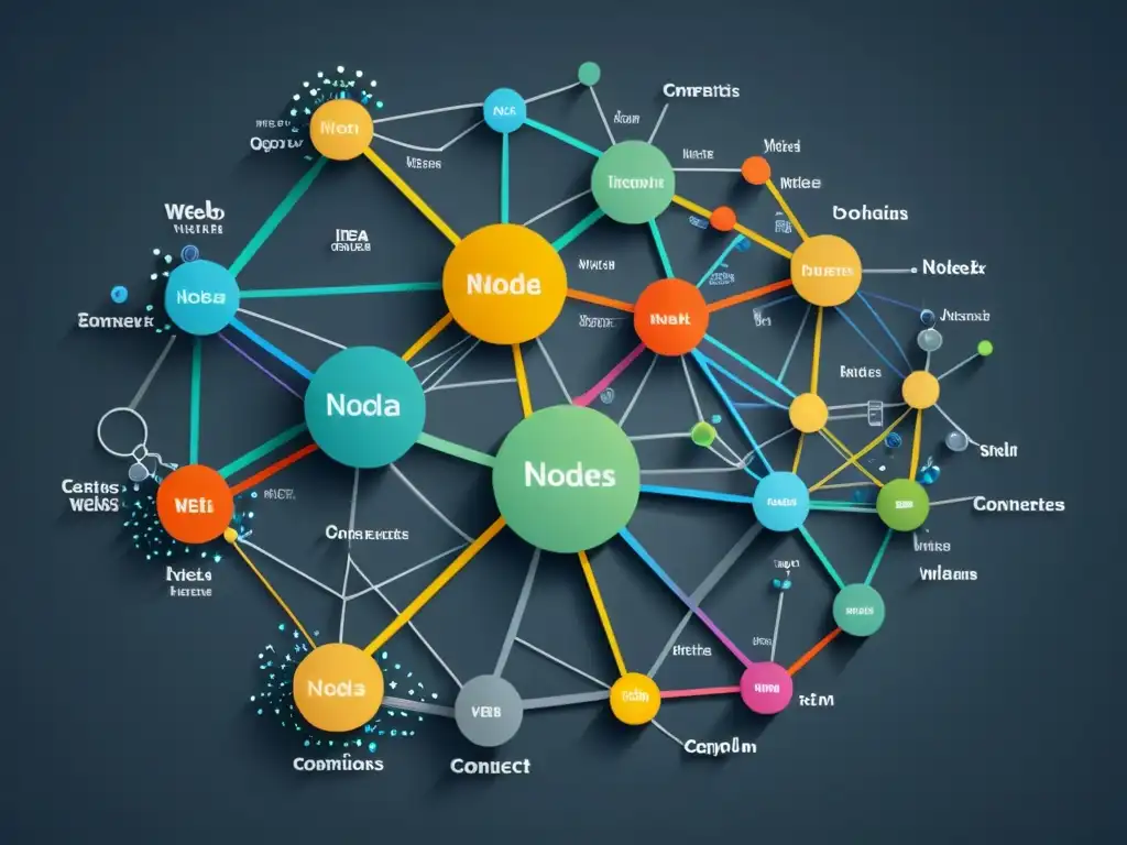 Una red de nodos conectados, como un mapa mental sofisticado